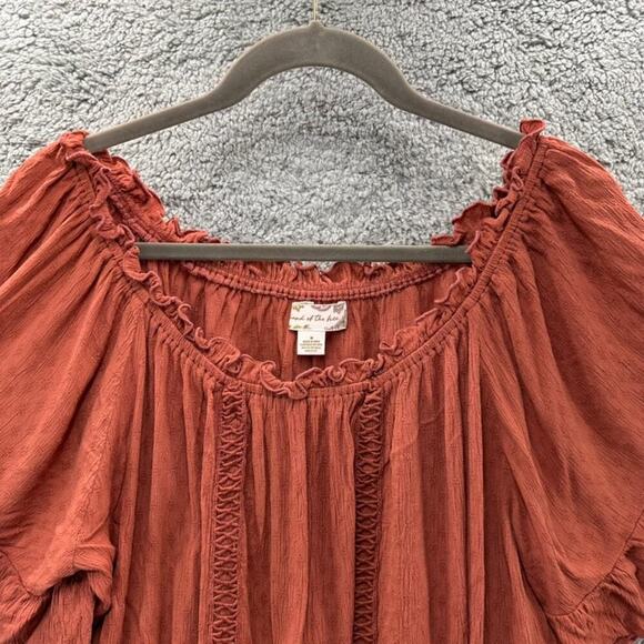 Band of the Free Medium Blouse Rust Color Embroidered Accents Flowy Boho - Picture 3 of 9
